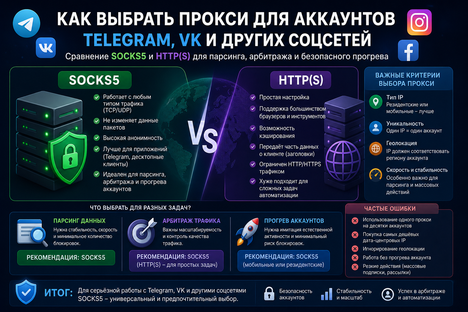 Сравнение SOCKS5 и HTTP прокси